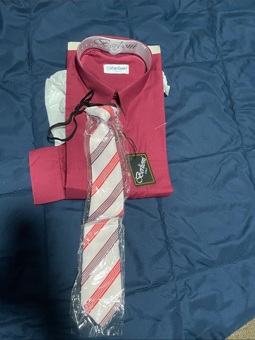 Boys' Burgundy Dress Shirt with Striped Tie
